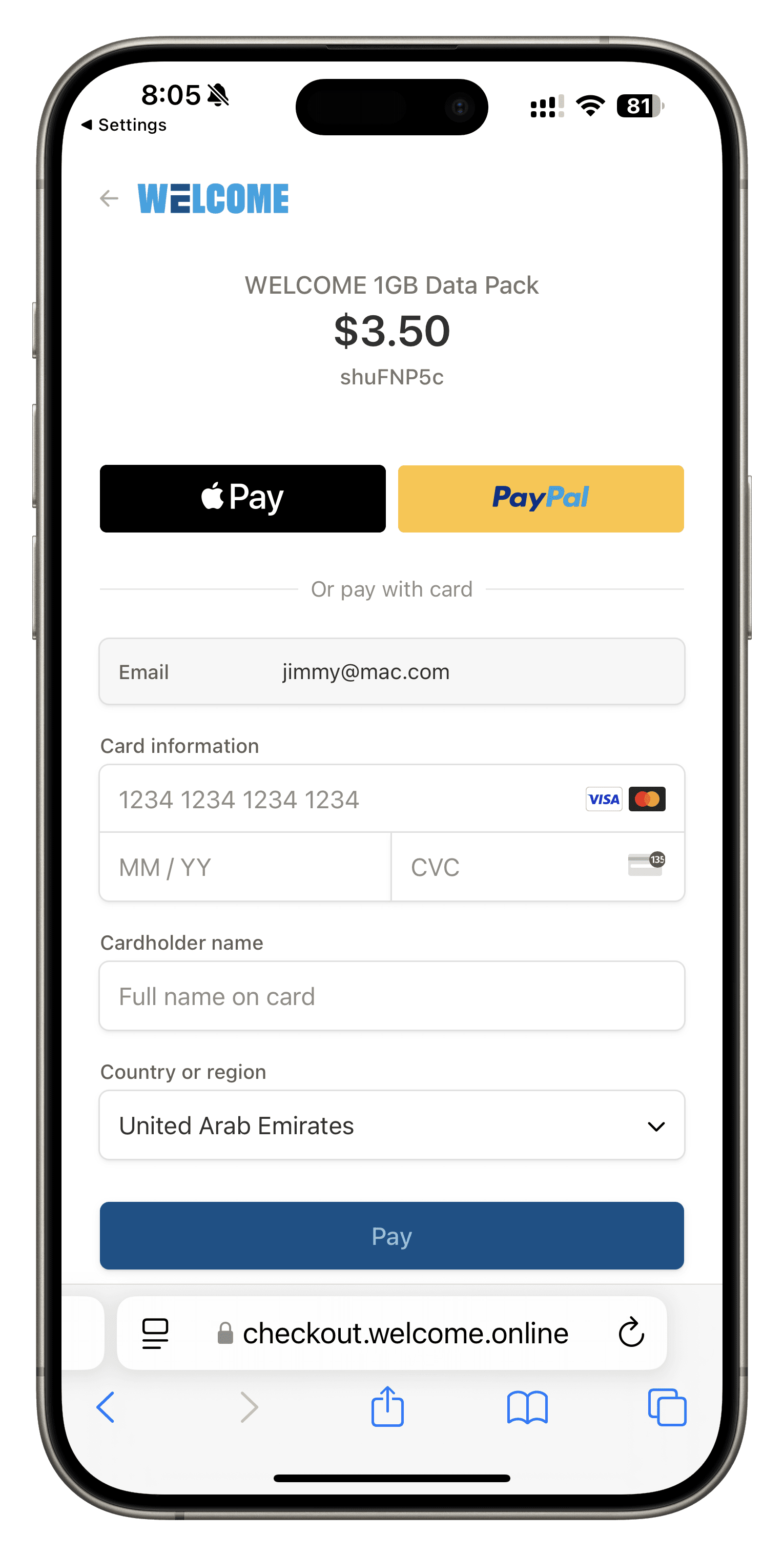 WELCOME captive portal screenshot